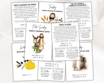 Holy Week Story Study Cards, Printable Easter Advent Devotional, Easter Bible Study Guide for kids, teens and adults, Holy Week Countdown