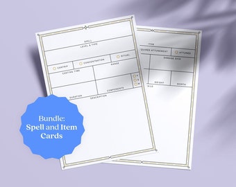 DnD Printable Spell & Item Cards Set / DIY Printing at home / English PDF / RPG Accessories