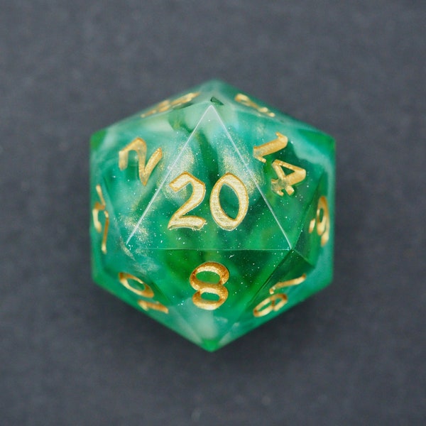 Handgemachter D20 Würfel / Grün Glitzernd / für Dungeons and Dragons oder andere Rollenspiele