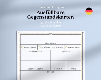 DnD Item Cards to fill out and print / German / PDF / Dungeons & Dragons