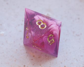 Handmade D8 Dice / Pink White / for Dungeons and Dragons or other role-playing games