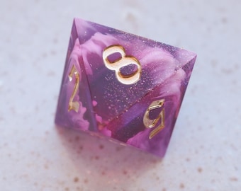 Handmade D8 Dice / Pink White / for Dungeons and Dragons or other role-playing games