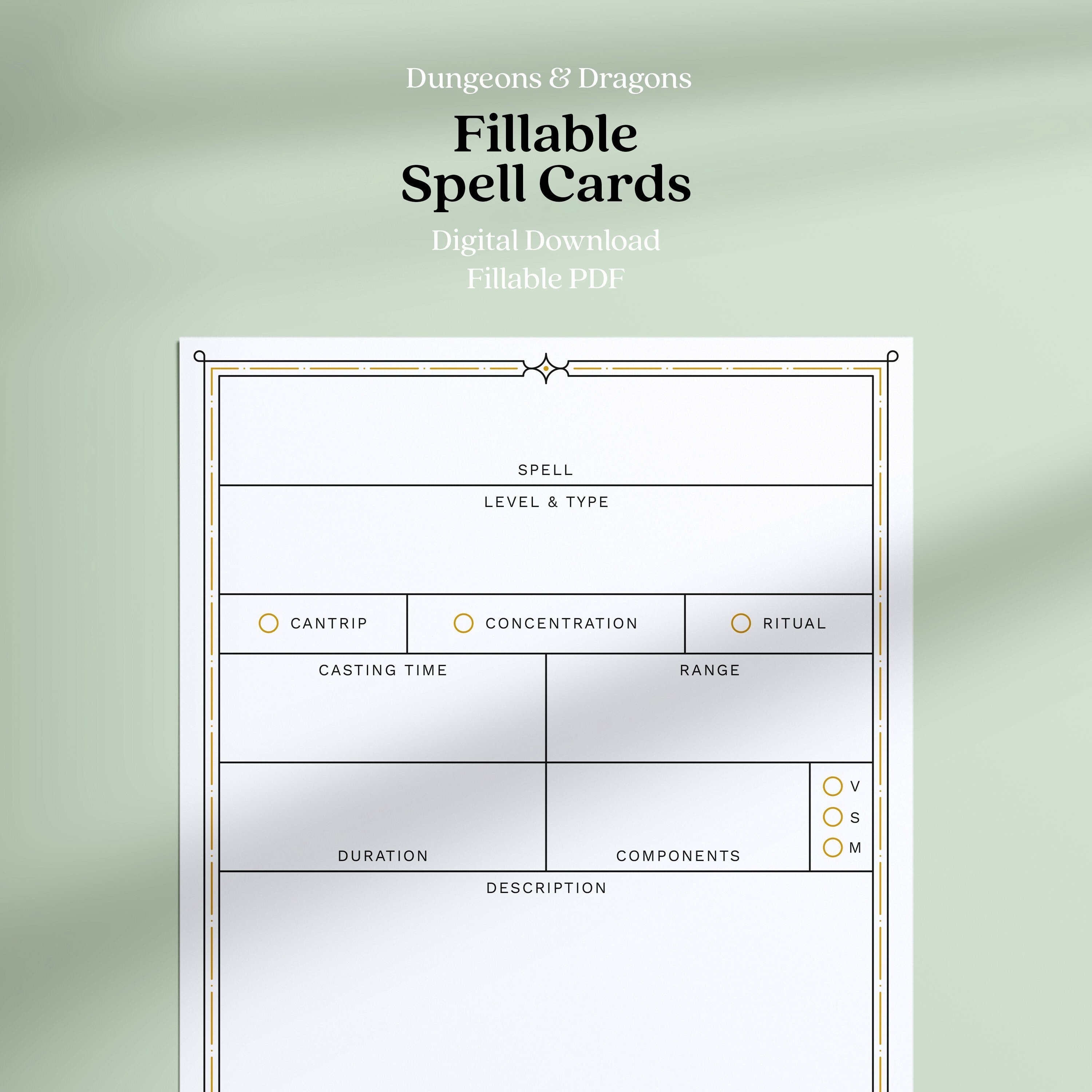 Printable DnD 5e Spell Cards / Digital Download as PDF / DM Accessories / Dungeons & Dragons Spell Book