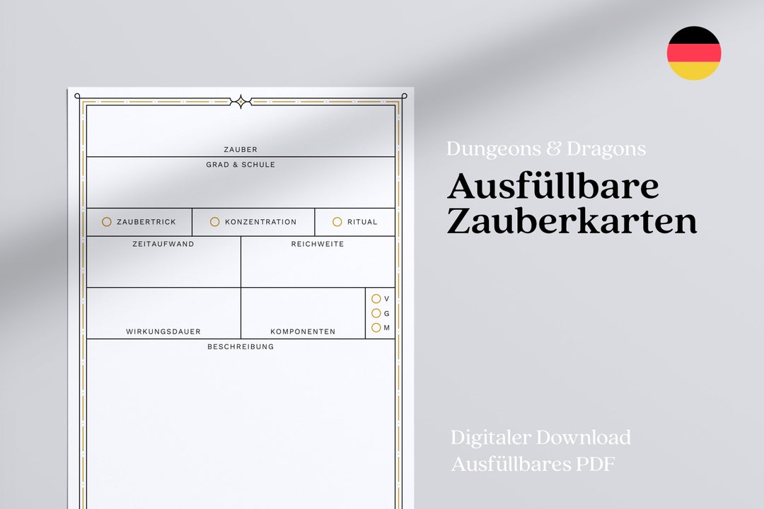 Dnd Zauberkarten Zum Ausfüllen Und Ausdrucken / Deutsch / PDF Etsy