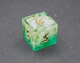 Handmade D6 Dice / Green White / for Dungeons and Dragons or other role-playing games