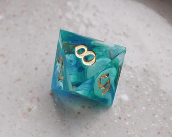 Handmade D8 Dice / Blue Green / for Dungeons and Dragons or other role-playing games