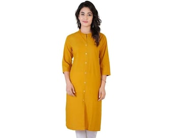 Women&#39;s Kurti, Indian Tops Cotton Kurti, Handmade Solid Long Cotton Kurti, Birthday Gift For Her, Cheap Price Cotton Women&#39;s Suits