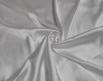 White Satin Fabric, White Satin Charmeuse Gown Fabric For Dresses By The Yards, Polyester White Silk Satin Fabric For Bridal Dresses