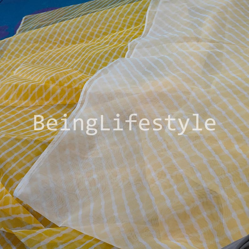 Leheriya Print Organza Fabric: Sheer Polyester, 44" Wide, By The Yard 01 Meter