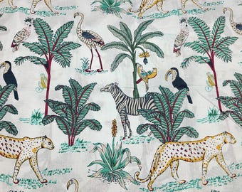 Jungle Animal Print Cotton Fabric: Red Sewing Fabric for Dresses