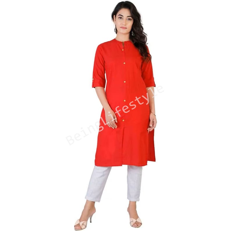 Handmade Cotton Kurti: Solid Indian Tunic Top, Women's Formal Wear image 4