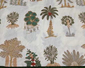 Floral Tree Print Cotton Fabric: Indian Sewing Fabric By The Yard