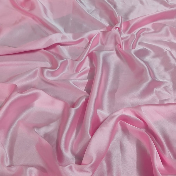 Baby Pink Satin Fabric, Pink Satin Charmeuse Gown Fabric For Dresses By The Yards, Polyester Baby Pink Silk Satin Fabric For Bridal Dresses