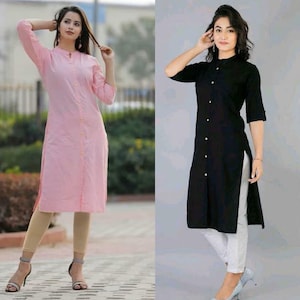 Women's Kurti, Indian Tops Cotton Kurti, Handmade Solid Long Cotton Kurti, Women's Formal Wear Dress, Cheap Price Cotton Women's Suits