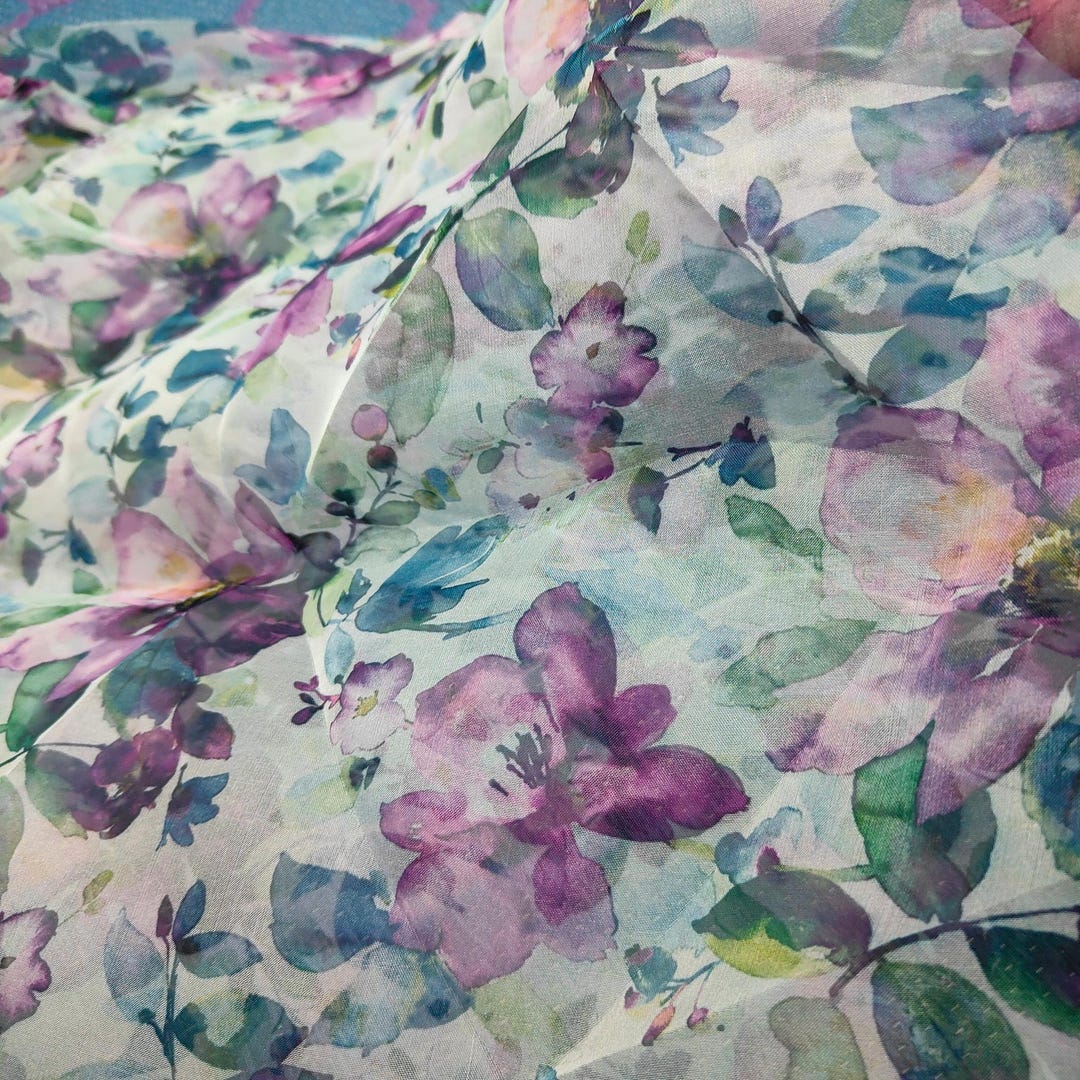 PURE SOFT LIGHTWEIGHT ORGANZA FLORAL PRINT FABRIC INNER MICRO COTTON main image 1