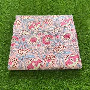 Baby Pink Floral Block Print Cotton Fabric - Indian Dressmaking Fabric