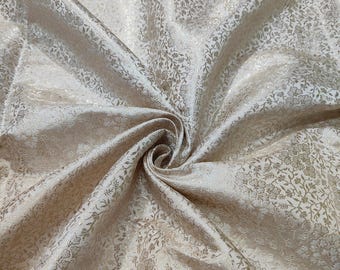Ivory Floral Brocade Fabric: Gold Indian Blended Silk, Bridal Dresses