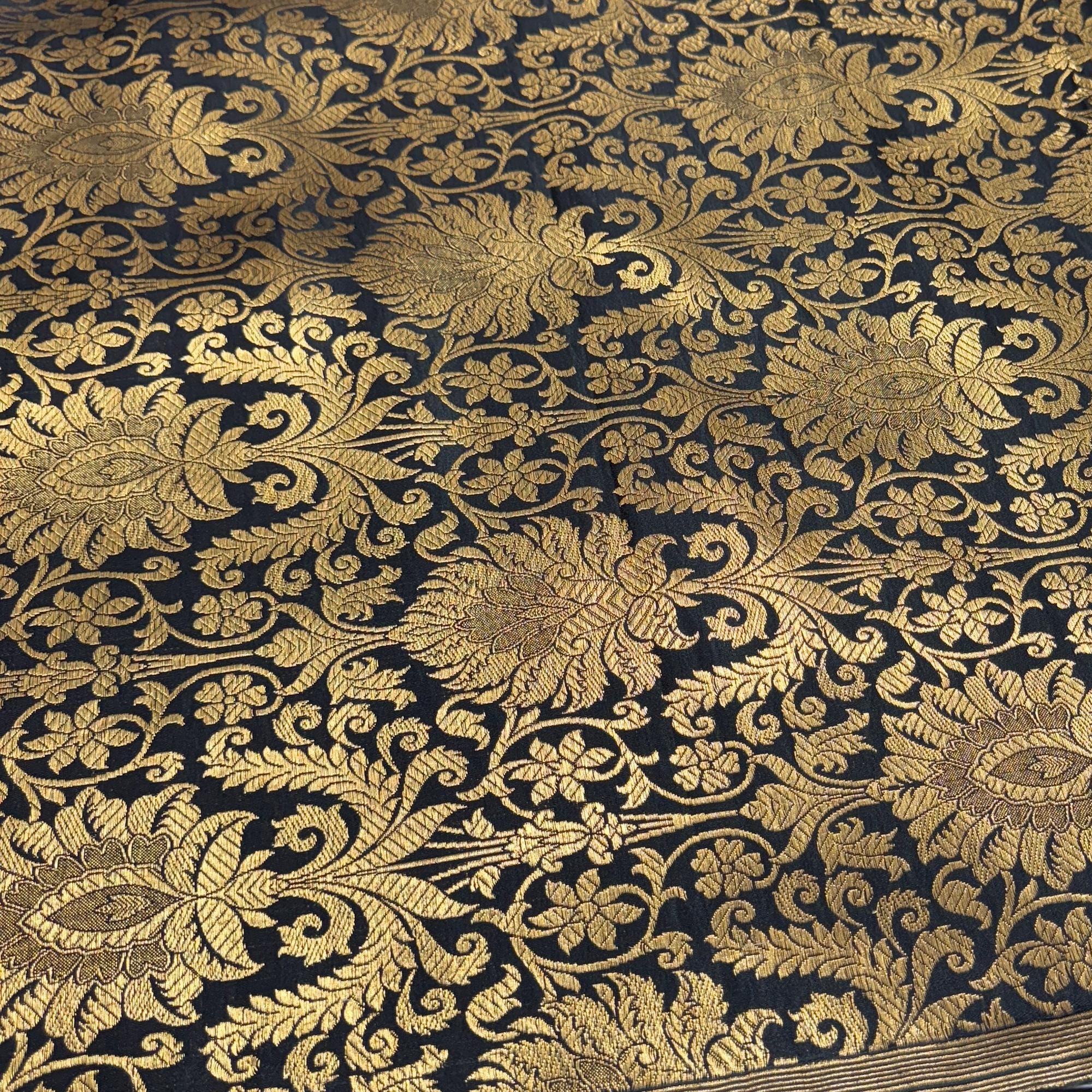 black and gold dress material Floral Brocade Fabric: Indian Bridal classy black and gold dress