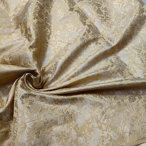 Light Golden Floral Brocade Fabric: Indian Blended Silk, 44&quot; Wide