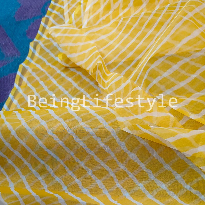Leheriya Print Organza Fabric: Sheer Polyester, 44" Wide, By The Yard Half Yard