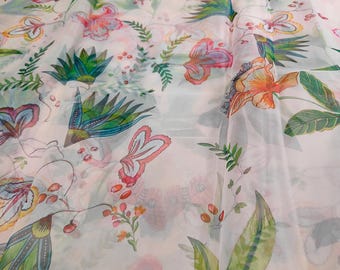 Digital Leaf Print Organza Fabric: Sheer Polyester, 44" Wide, Wedding & Party Decoration