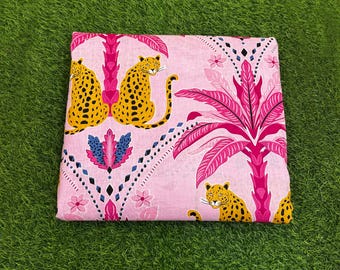 Pink Flower Tiger Print Cotton Fabric - Indian Dressmaking Fabric