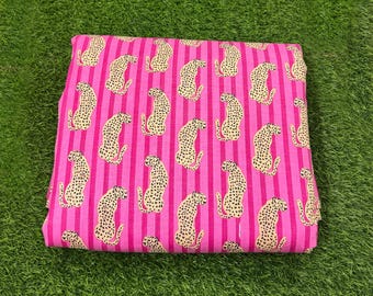 Tela de algodón con estampado de tigre, tela de costura a rayas indias