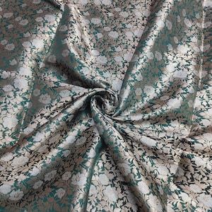 Dark Green Brocade Fabric, Emerald Green Floral Brocade Fabric For Dresses By The Yards, Indian Brocade Fabric For Bridal Dresses