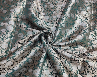 Emerald Green Floral Brocade Fabric: Indian Blended Silk, 44" Wide