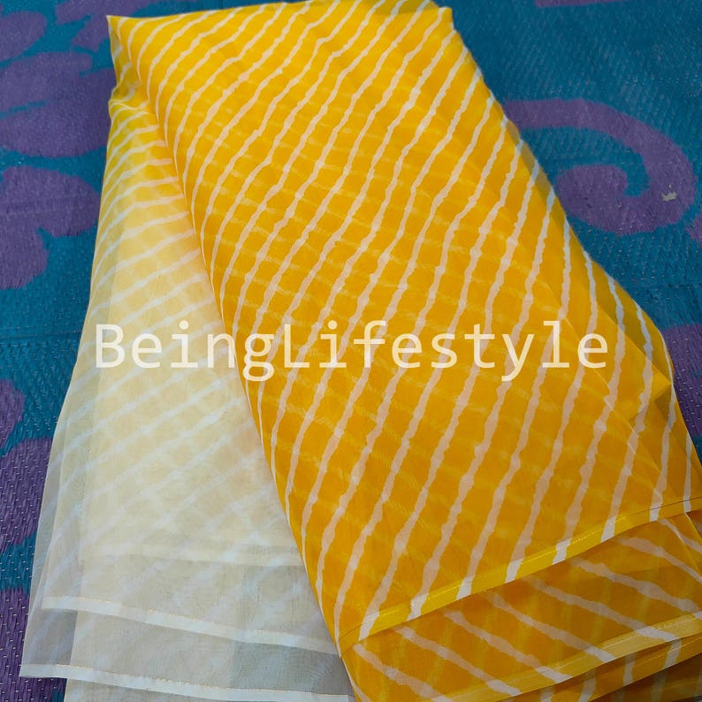 Leheriya Print Organza Fabric: Sheer Polyester, 44" Wide, By The Yard Half Meter