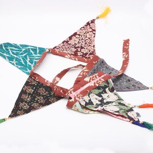 Kantha Tassel Garland Bunting, Recycled Handmade Tassel Bunting, Home Decor and Vibrant Garden Bunting For Nursery Wall Hanging Decor Flags