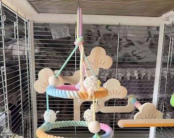 Columpio para loros de doble capa con diseño degradado – Juguete de cuerda de algodón hecho a mano para periquitos, agapornis y cacatúas – Percha de escalada duradera