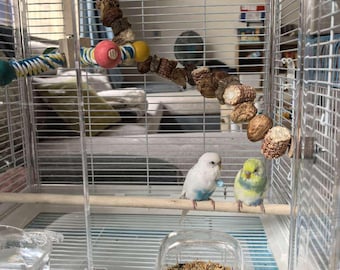 Escalera para masticar hecha a mano para loros - Percha de madera natural y fruta para pájaros - Soporte para jaulas de escalada para cacatúas y periquitos (60 cm)