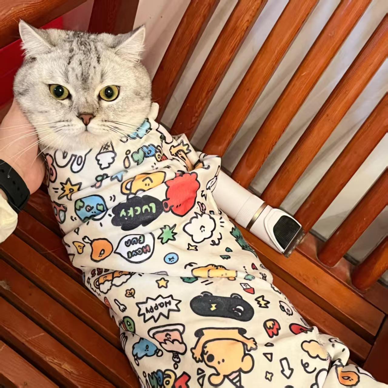 特大猫用グルーミングラップ：傷防止・落ち着かせるおくるみ（90cm布