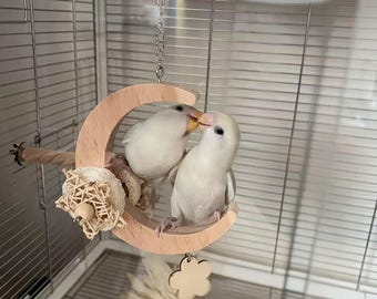 Handmade Wooden Bird Cage Bridge, Natural Wood Perch Swing Toy for Cockatiels, Parakeets, Small Pets