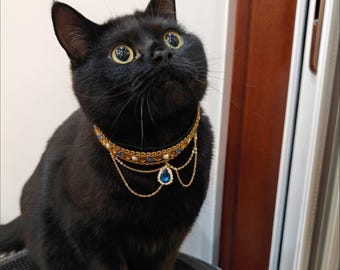 Exotic Cat Collar - Stunning Halloween Gift & Back to School Present! Stylish Gemstone Necklace for Cute Cat Outfits (16-28cm),Sparkle