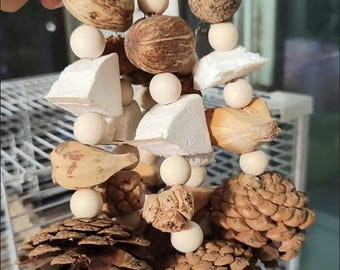 NEW Natural Parrot Chew Toys Series - Large 28cm Natural Hanging Chew for Birds (Squid Bone Ball, Fruit & Corn,Pinecone/Cuttlebone) Safe