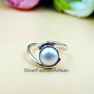 Natural Pearl Ring, Handmade 925 Sterling Silver Ring, Round Fresh Water Pearl Ring, Gift for her, Promise Ring, Pearl Boho Ring, Women Ring