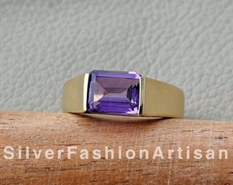 Natural Amethyst Ring, Men's Signet Ring, 925 Sterling Silver Ring, Men's Gold Ring, Promise Ring For Partner, Wedding Band Gift For Him