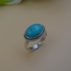 Turquoise Gemstone Silver Ring, 925 Sterling Silver Ring, Blue Turquoise Ring, Gift For Her Handmade Silver Ring, Birthstone Boho Ring