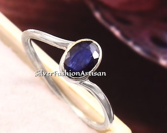 Natürlicher blauer Saphir handgemachter Ring, Heilkristallring, 925 Sterlingsilberring, Geschenk für sie, Saphir Schmuck Geschenk