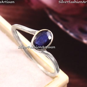 Natural Blue Sapphire Handmade Ring, Healing Crystal Ring, 925 Sterling Silver Ring, Gift For Her, Anniversary Ring, Sapphire Jewelry Gift