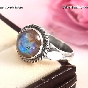 Sterlingzilveren labradorietring: boho-statementsieraden