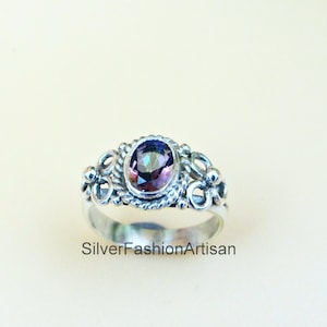 Natural Mystic Topaz Ring, Handmade Silver Ring, 925 Sterling Silver Ring, Designer Oval Mystic Topaz Ring, Anniversary Ring, Gift for her