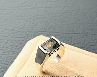 Natural Moss Agate Ring, Men's Ring, 925 Sterling Silver Ring, Handmade Ring, Silver Gemstone Ring, Engagement Ring, Agate Wedding Ring Gift
