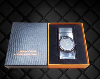 Cigarette Lighter Torch/Clock Quartz Light up Clock-Gunmetal- Light new in box!