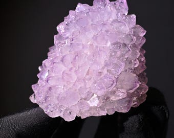Conjunto de cristais de ametista lavanda natural com suporte de acrílico, decoração para casa.