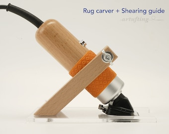 Rug Carver with Shearing Guide Kit, Rug Flat Shearing Tool, Speed Adjustable Carpet Trimmer, Shearing Guide + Trimmer, Tufting tool (Oak)