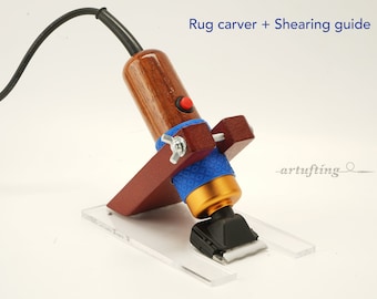 Carpet Trimmer with Shearing Guide Kit, Rug Shears, Shearing Guide + Rug Carver, Accessories for Carpet Trimming, Carving Clipper (Mahogany)