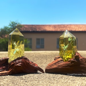 324g&334g Natural Citrine Crystal, Yellow Golden Citrine Point With Wooden Base, Clear Citrine Wand, Delicate Citrine Tower, Home Decoration